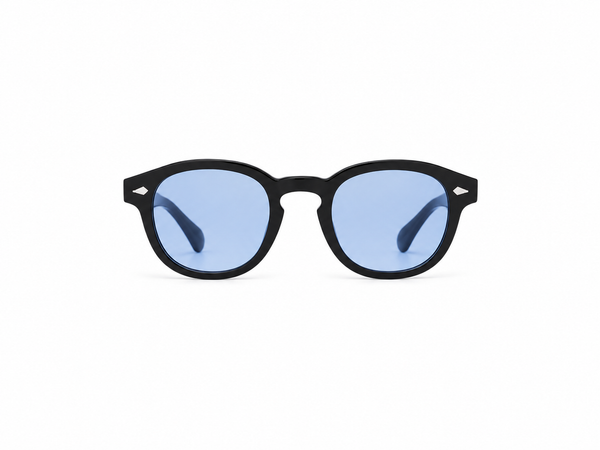 Noir avec verres bleues clairs.