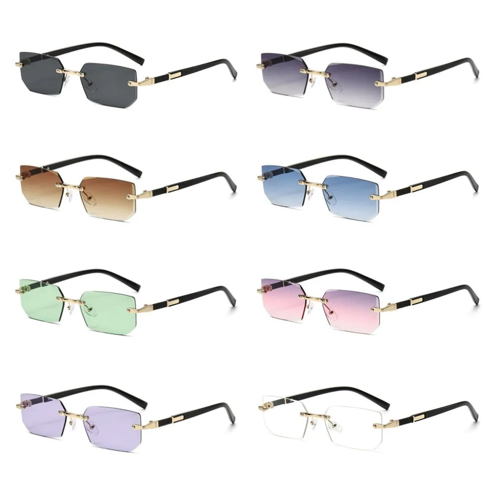 Rimless Cut Edge Rectangle Sunglasses Unisex Frameless Eyewear Designer Fashion Vintage Square Shade Y2K Sun Glasses Goggles