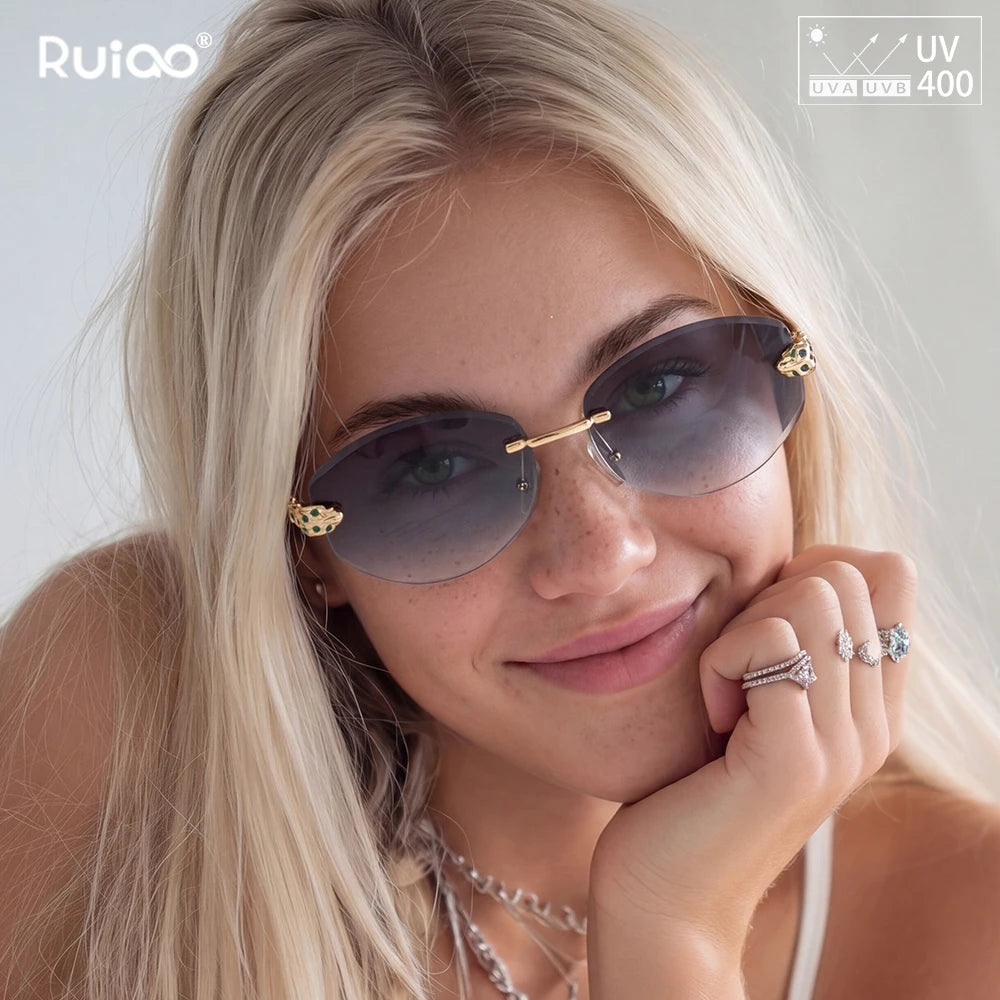 New Rimless Sunglasses for Women Luxury Brand Designer Sun Shades Fashion Diamond Cut for Small Face Oval Y2K Frameless