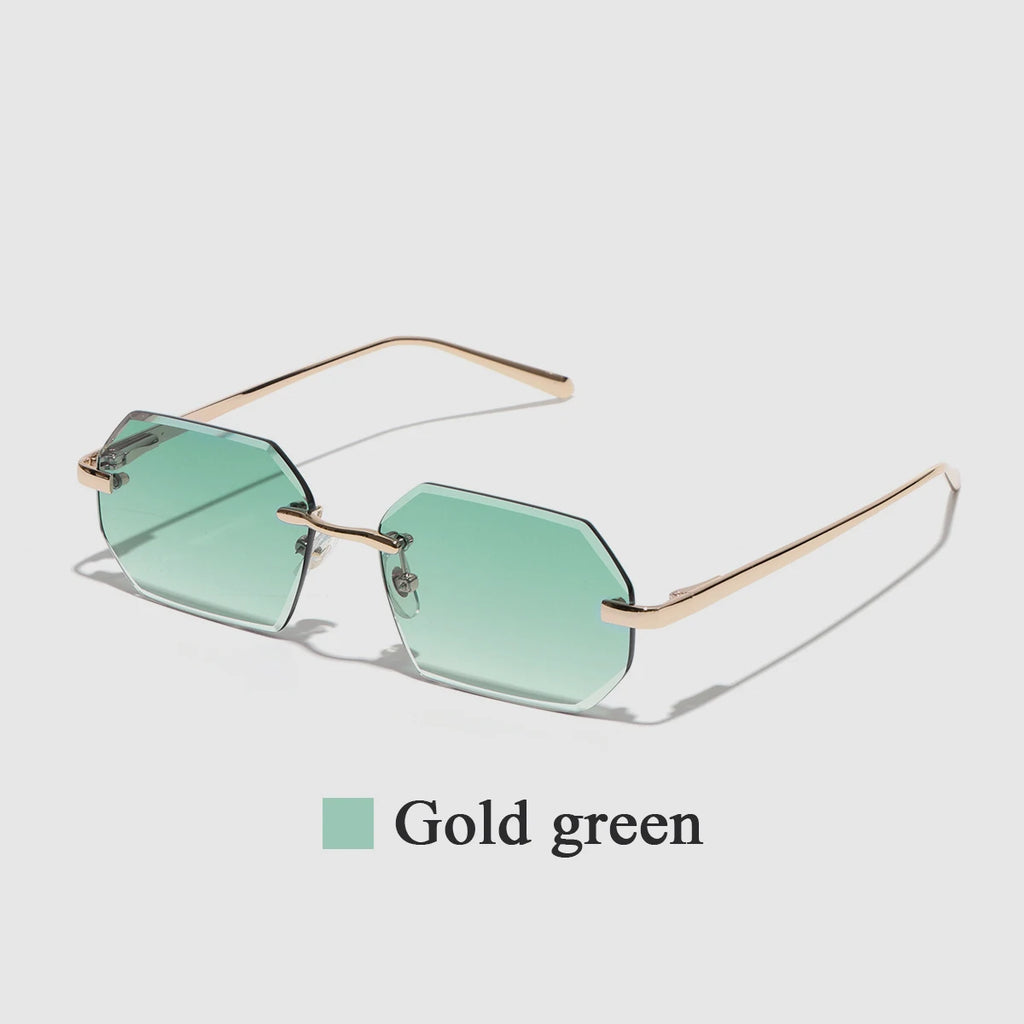 Sunglasses Men Brand Designer Fashion Rimless Sun Glasses Shades Diamond Cut Lens Ladies Frameless Metal Eye Glasses