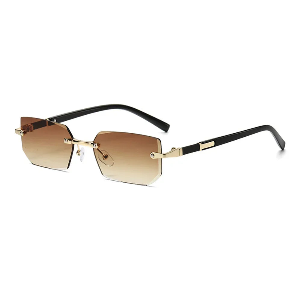Rimless Cut Edge Rectangle Sunglasses Unisex Frameless Eyewear Designer Fashion Vintage Square Shade Y2K Sun Glasses Goggles