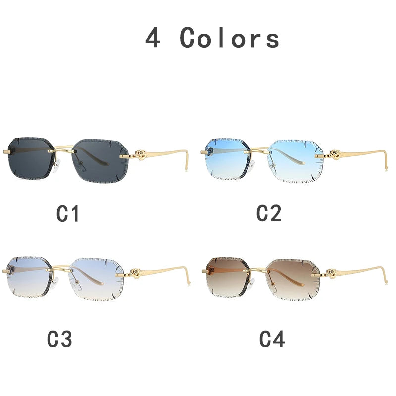 New 2026 Fashion Brand Luxury Designer Sunglasses Women Leopard Elegant Rimless Trendy Shades Glasses Travel Party Sunglasses