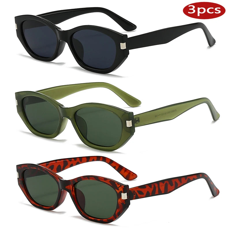 1/3Pcs Fashion Cat Eye Vintage Sunglasses Women Oval Small Frame Eyewear Women Personality Simple Sun Protection Glasses UV400