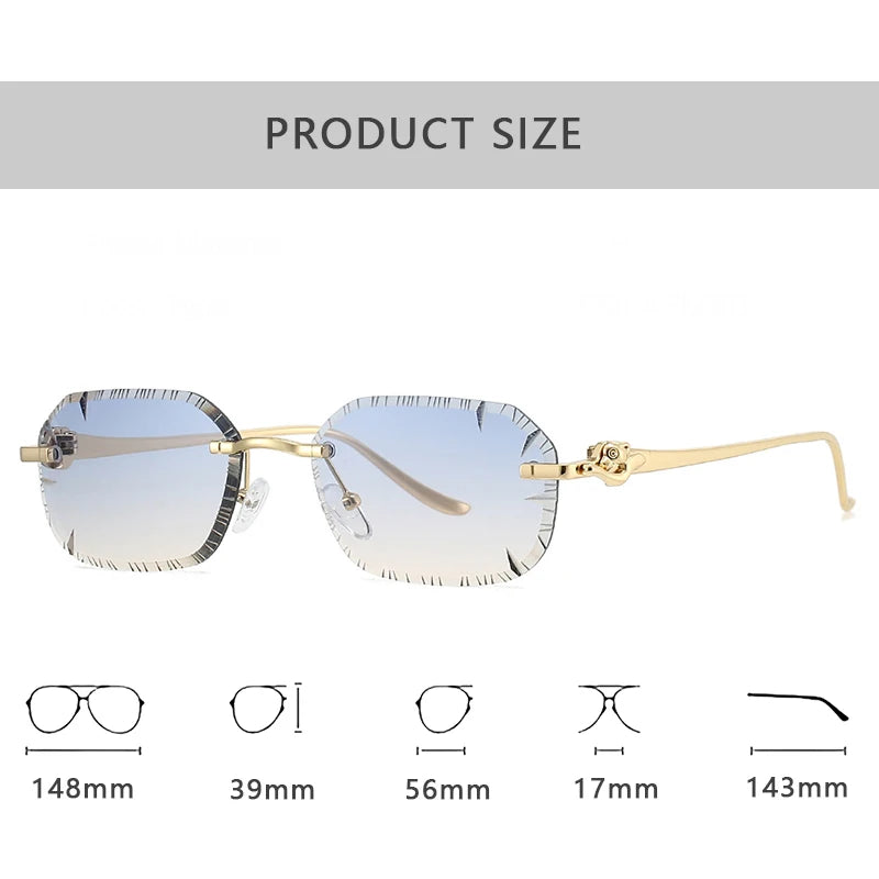 New 2026 Fashion Brand Luxury Designer Sunglasses Women Leopard Elegant Rimless Trendy Shades Glasses Travel Party Sunglasses