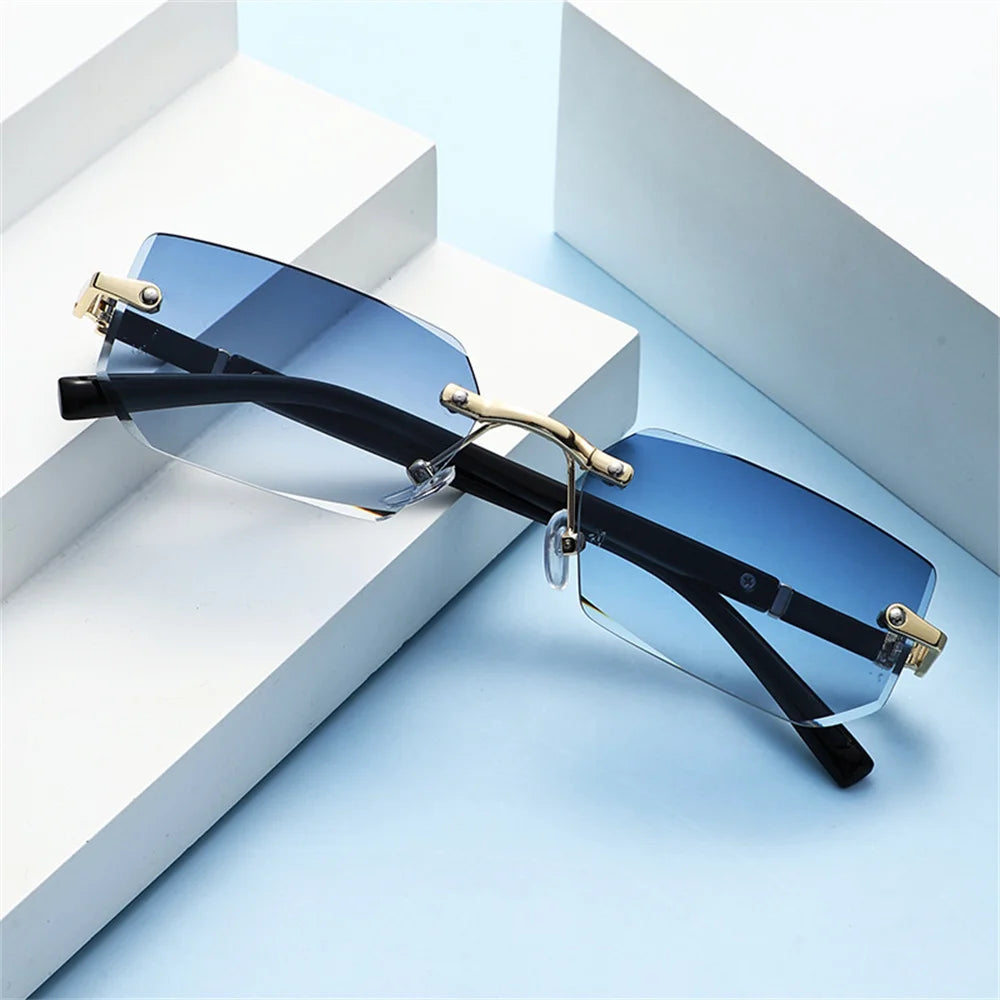 Rimless Cut Edge Rectangle Sunglasses Unisex Frameless Eyewear Designer Fashion Vintage Square Shade Y2K Sun Glasses Goggles