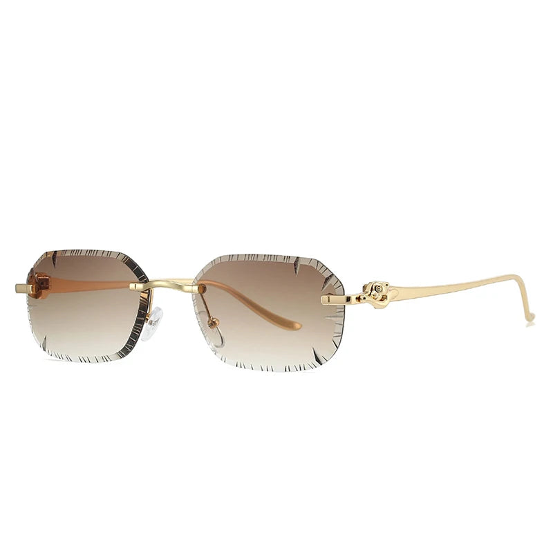 New 2026 Fashion Brand Luxury Designer Sunglasses Women Leopard Elegant Rimless Trendy Shades Glasses Travel Party Sunglasses