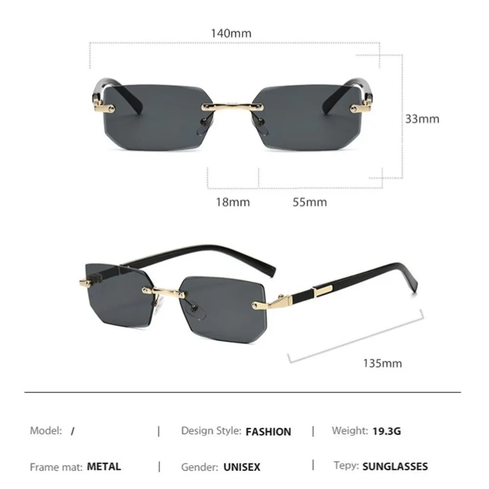 Rimless Cut Edge Rectangle Sunglasses Unisex Frameless Eyewear Designer Fashion Vintage Square Shade Y2K Sun Glasses Goggles