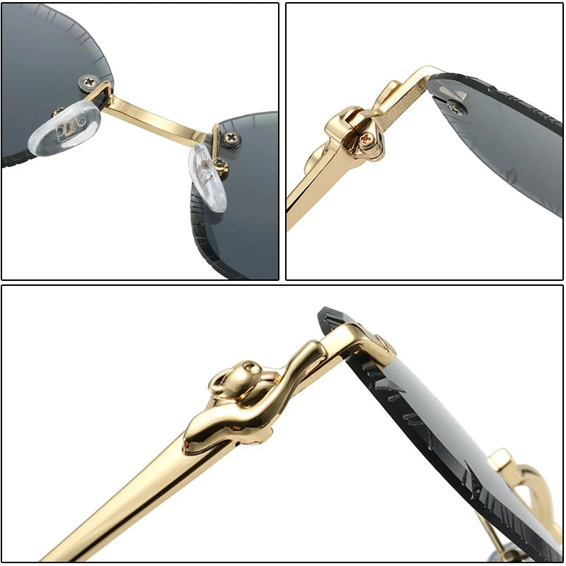 New 2026 Fashion Brand Luxury Designer Sunglasses Women Leopard Elegant Rimless Trendy Shades Glasses Travel Party Sunglasses