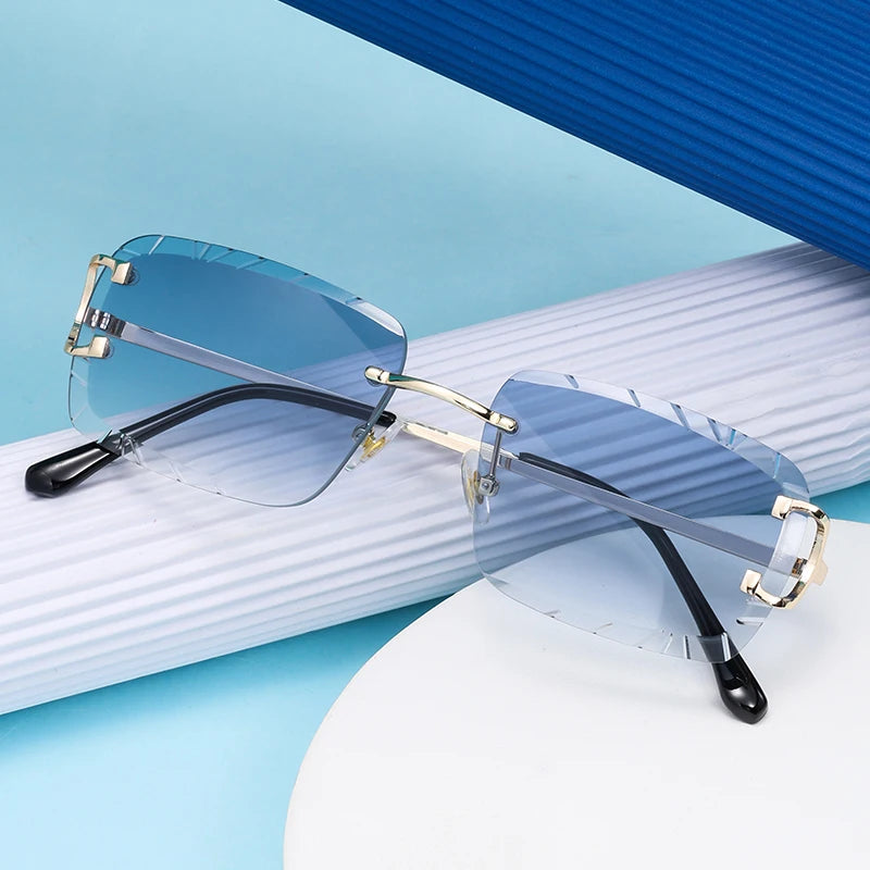 Square Rimless Glasses Trend Metal High-Grade Men'S and Women'S Sunglasses Street Shot Sunglasses